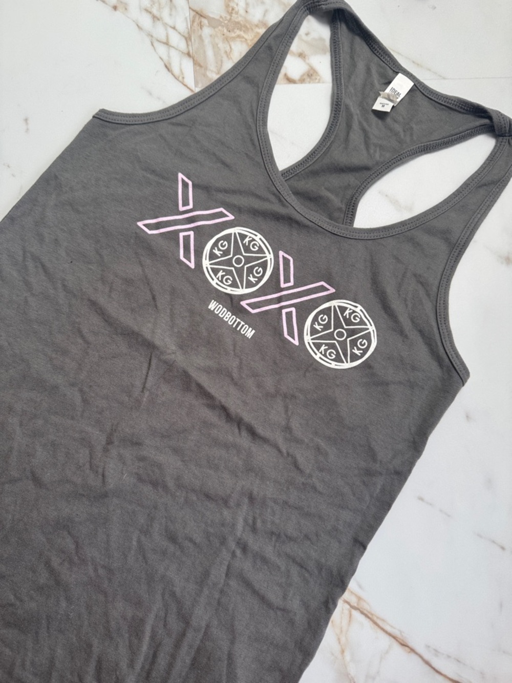 WODBottom XOXO Graphic Racer Back Tank Top Sz M Kilos Love CrossFit Workout